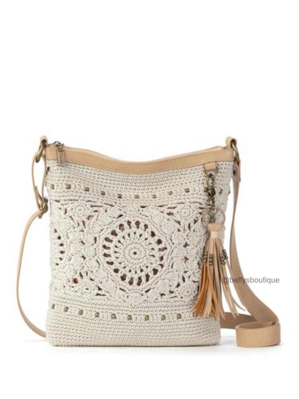 Hand Crochet Crossbody Purse Zip Closure Adjustable Strap Everyday Bag